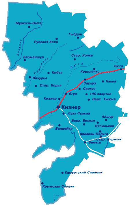 Карта кизнерского района удмуртской республики